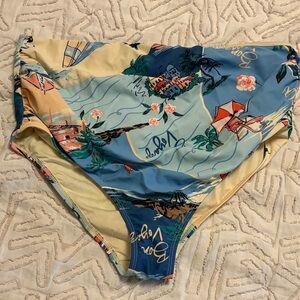 Old Navy Blue Tropical Print High-Waist Swim Bottoms